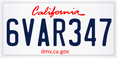 CA license plate 6VAR347