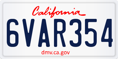 CA license plate 6VAR354