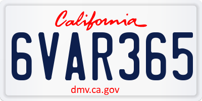 CA license plate 6VAR365