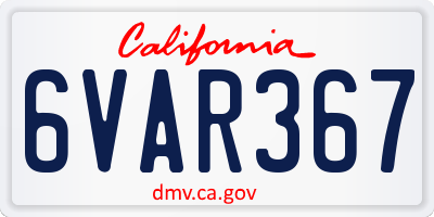 CA license plate 6VAR367