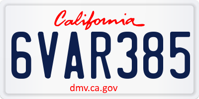 CA license plate 6VAR385