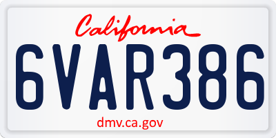 CA license plate 6VAR386