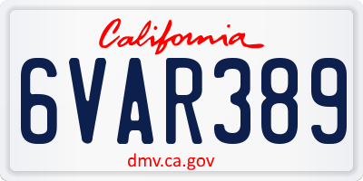 CA license plate 6VAR389