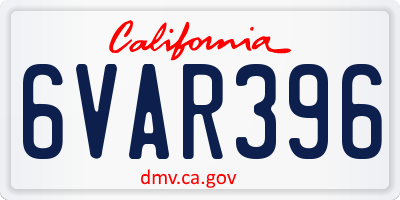 CA license plate 6VAR396