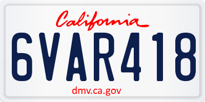 CA license plate 6VAR418