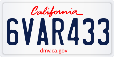 CA license plate 6VAR433