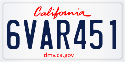 CA license plate 6VAR451