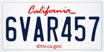CA license plate 6VAR457