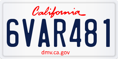 CA license plate 6VAR481