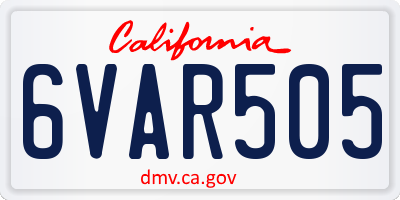 CA license plate 6VAR505