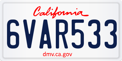 CA license plate 6VAR533