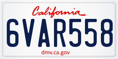 CA license plate 6VAR558
