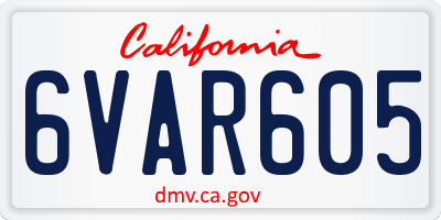 CA license plate 6VAR605