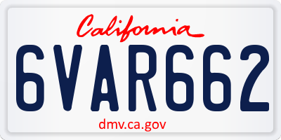 CA license plate 6VAR662