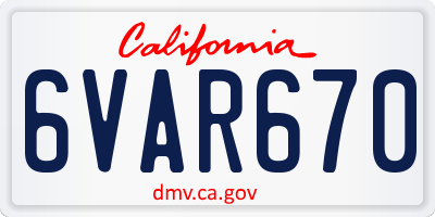 CA license plate 6VAR670