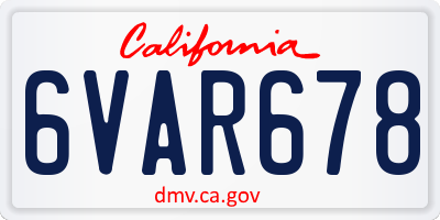 CA license plate 6VAR678