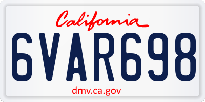 CA license plate 6VAR698