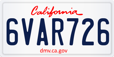 CA license plate 6VAR726
