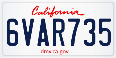 CA license plate 6VAR735