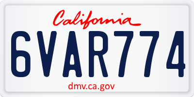 CA license plate 6VAR774