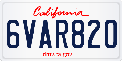 CA license plate 6VAR820
