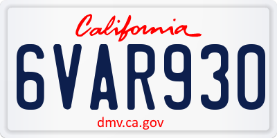 CA license plate 6VAR930