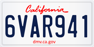 CA license plate 6VAR941