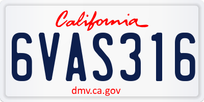 CA license plate 6VAS316