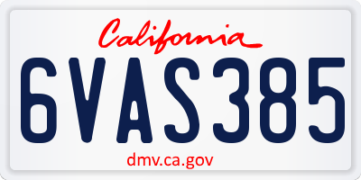 CA license plate 6VAS385