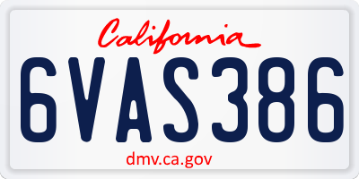 CA license plate 6VAS386