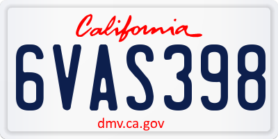 CA license plate 6VAS398