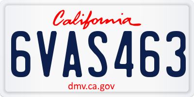 CA license plate 6VAS463