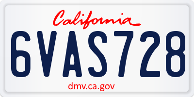 CA license plate 6VAS728
