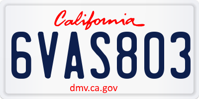 CA license plate 6VAS803