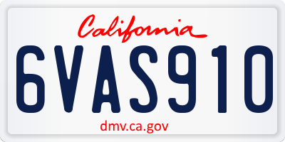 CA license plate 6VAS910
