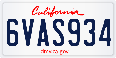 CA license plate 6VAS934