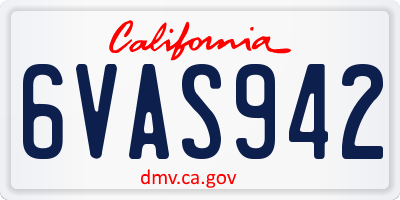 CA license plate 6VAS942