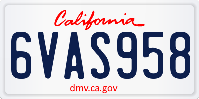 CA license plate 6VAS958