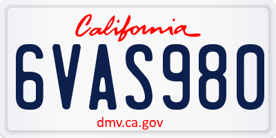 CA license plate 6VAS980