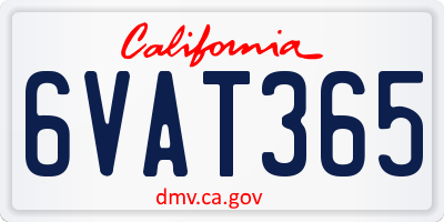 CA license plate 6VAT365
