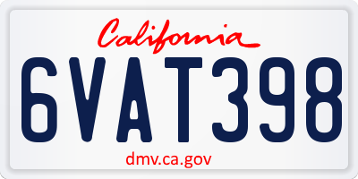 CA license plate 6VAT398