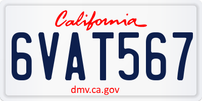 CA license plate 6VAT567