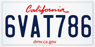 CA license plate 6VAT786