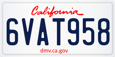 CA license plate 6VAT958