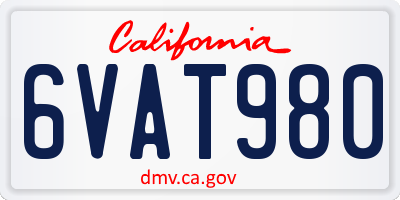 CA license plate 6VAT980
