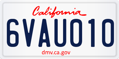 CA license plate 6VAU010