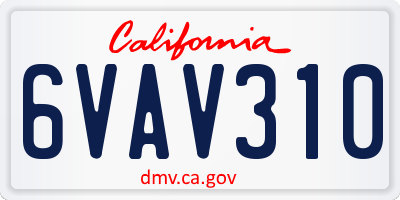 CA license plate 6VAV310