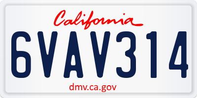 CA license plate 6VAV314