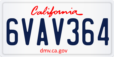 CA license plate 6VAV364