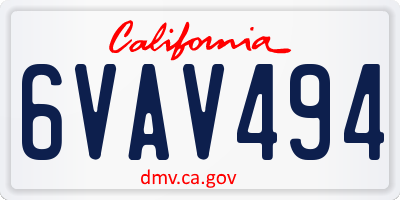CA license plate 6VAV494